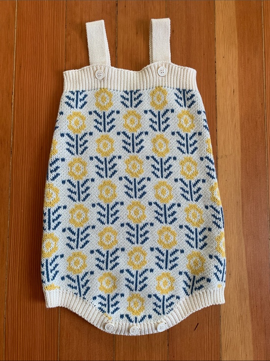 Other - Cream Knit Floral Baby Romper with Yellow & Blue Pattern Mikistory Sz 18-24